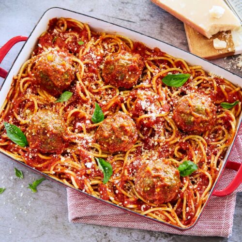 Meatballs With Spaghetti Pasta Tray